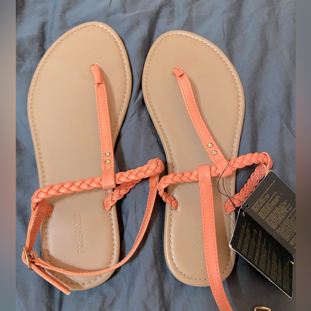 Forever 21 Coral strappy sandals with ankle buckle